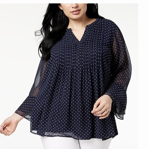 Charter Club Tops - Charter Club Navy Printed Chiffon Tunic